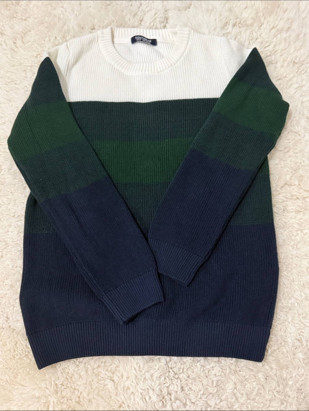 NWOT Southblue Striped Crewneck Sweater - White, Green & Navy